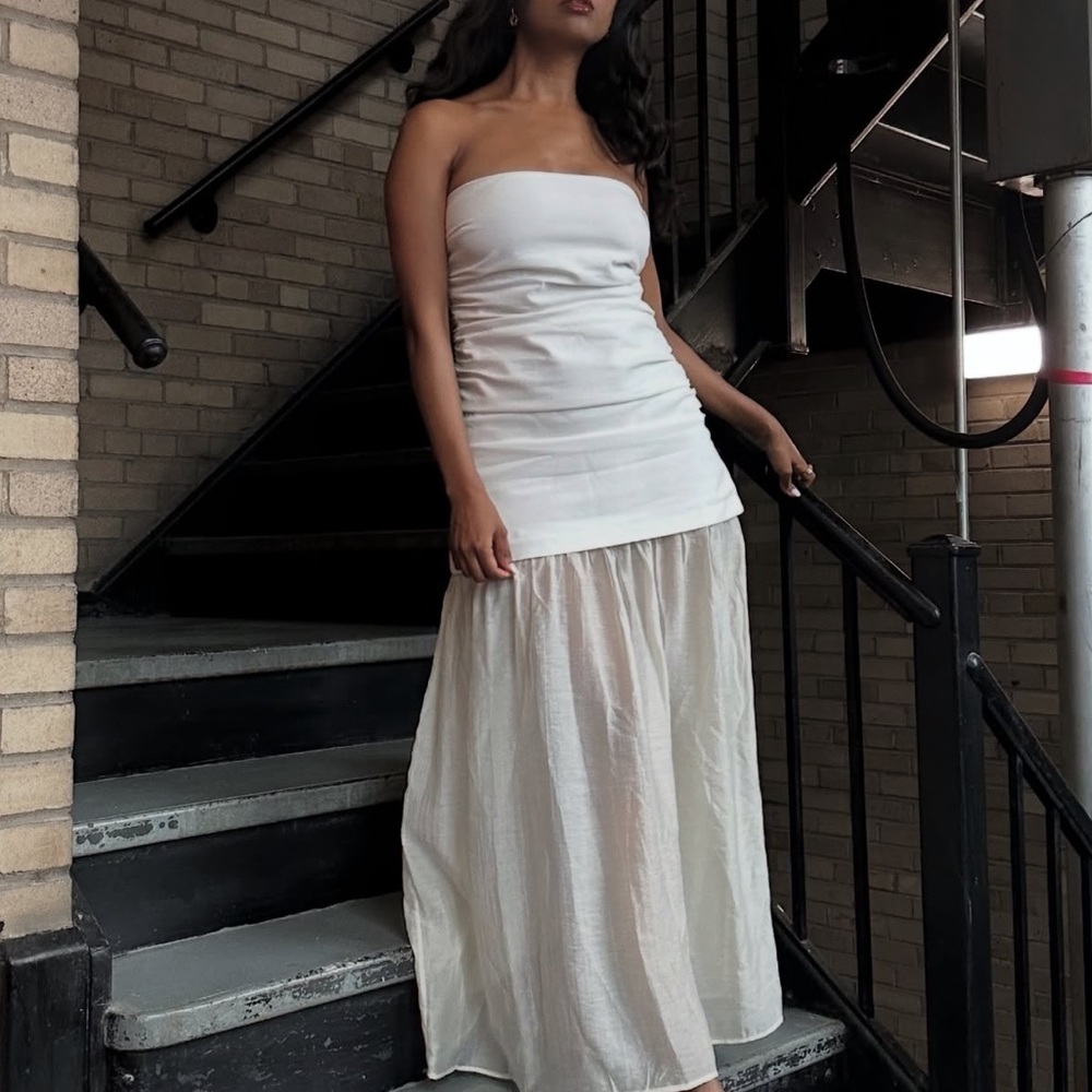 ZARA Strapless White Maxi Dress